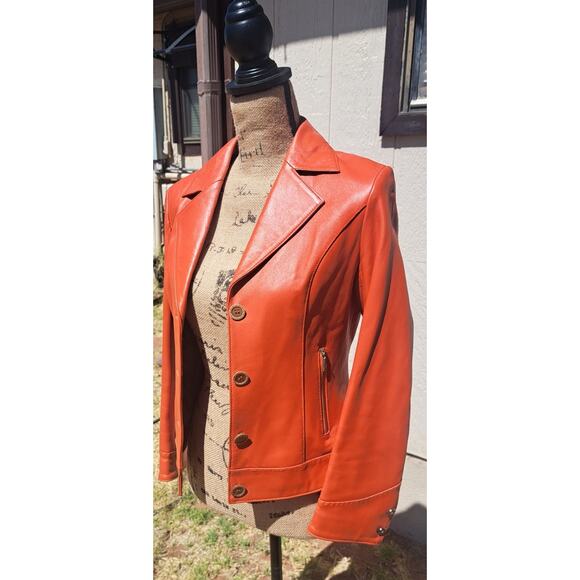 FABULOUS 100% Sheep Skin With Silk Lining Sunset Orange Sz XS - Picture 2 of 9